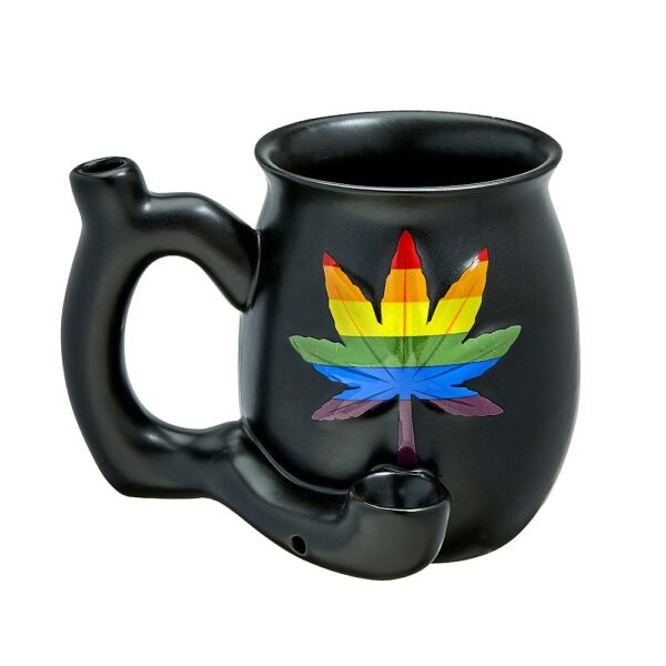 embossed leaf matt black mug – rainbow leaf
