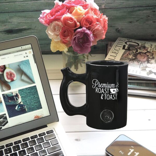Premium Roast & Toast Mug – Shiny Black with White Print - Image 4