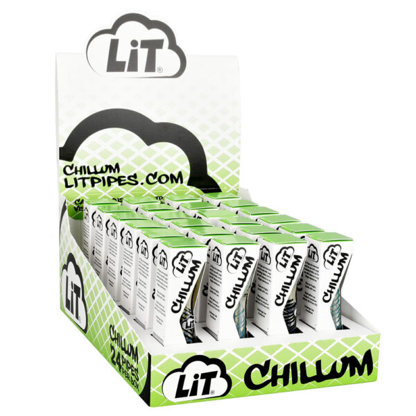 LiT Spiral Striped Glass Chillum – 3.25″ / Assorted Colors 24PC DISPLAY –