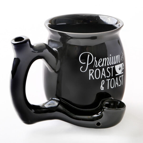 Premium Roast & Toast Single Wall Mug – Shiny Black with White Print - Image 2