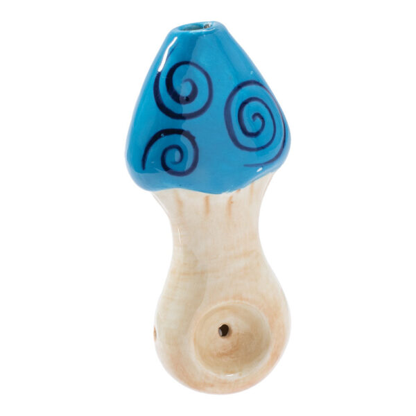 Wacky Bowlz Blue Swirl Mushroom Ceramic Pipe – 4″