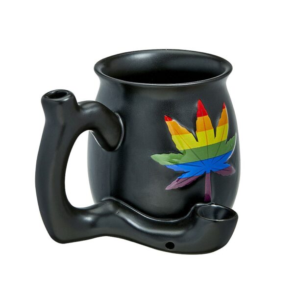 embossed leaf matt black mug – rainbow leaf - Image 2