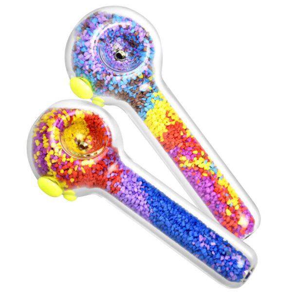 Glowing Frit Filled Glass Spoon Pipe