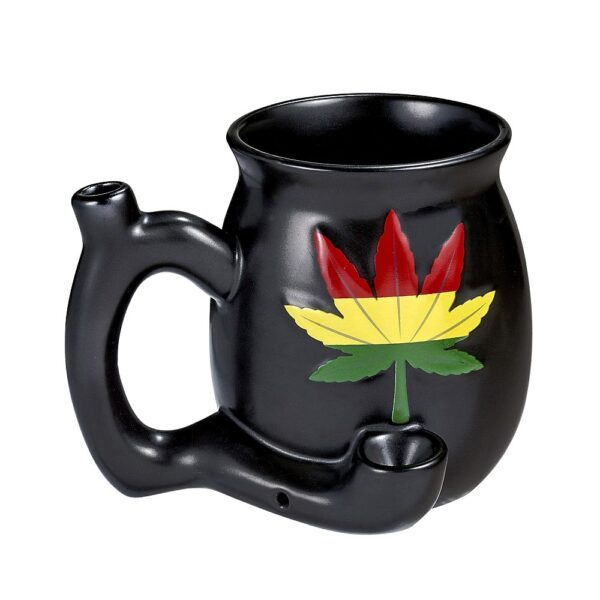 Embossed leaf mug – Matt black with Rasta colors