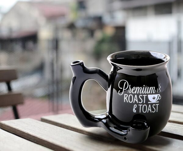 Premium Roast & Toast Single Wall Mug – Shiny Black with White Print - Image 6