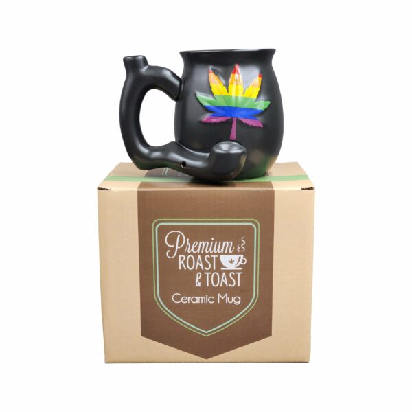 embossed leaf matt black mug – rainbow leaf - Image 5