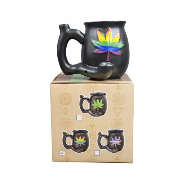 embossed leaf matt black mug – rainbow leaf - Image 6