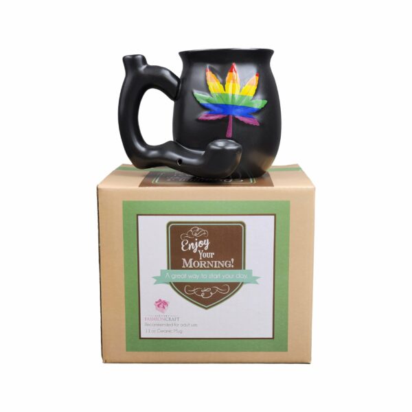 embossed leaf matt black mug – rainbow leaf - Image 7