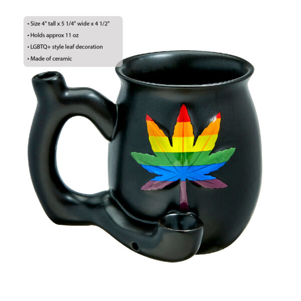 embossed leaf matt black mug – rainbow leaf - Image 3