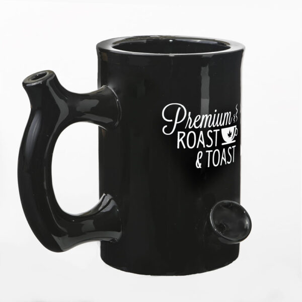 Premium Roast & Toast Mug – Shiny Black with White Print - Image 2