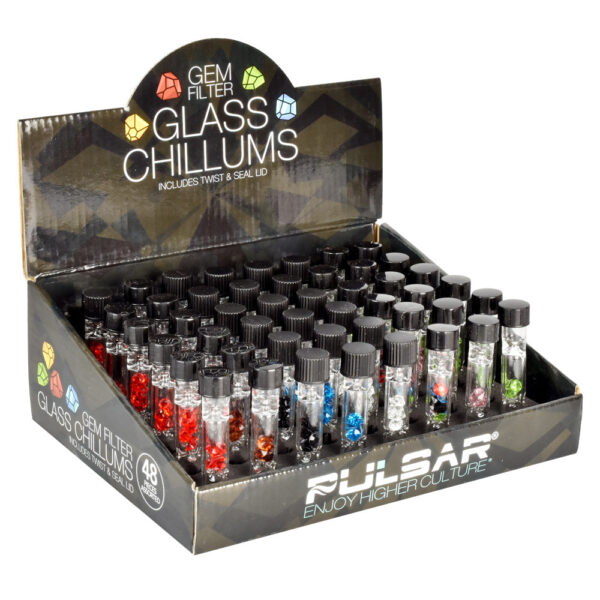 Pulsar Gem Filter Glass Chillum w Lid -2.75″/Asst – 48PC DISP