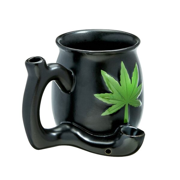 black matt mug with embossed green leaf – roast & toast - Image 2