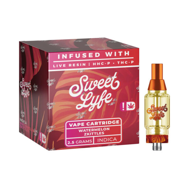 Sweet Life 2.5ml Vape Cartridges Infused with Live Resin HHC-P+THC-P – Watermelon Zkittles – Indica - Image 2