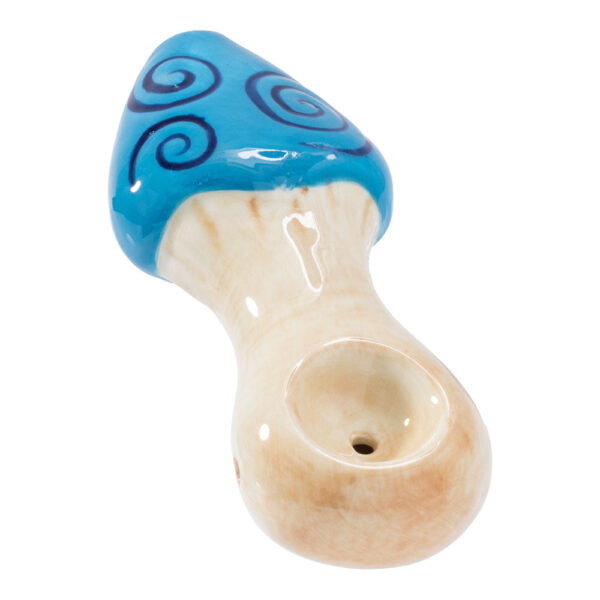 Wacky Bowlz Blue Swirl Mushroom Ceramic Pipe – 4″ - Image 2