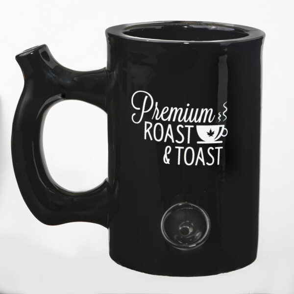 Premium Roast & Toast Mug – Shiny Black with White Print